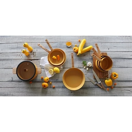 Casserole Ector Induction Aluminium RevĂȘtu Manche En Bois 16 Cm Jaune â Image 5