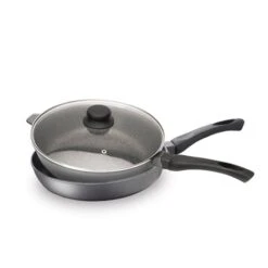 Lot 1 Poêle + 1 Sauteuse Avec Couvercle Avec Revêtement Dur Comme La Pierre 24 Cm