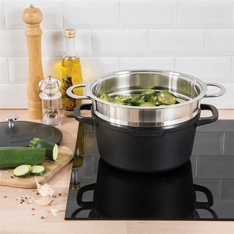 Lot Cocotte Légère Ronde Fonte Aluminium 24 Cm 4,5 L Et Panier Vapeur Multidiamètre – Image 4