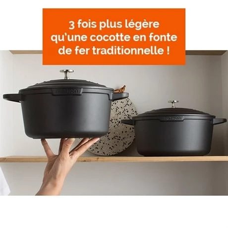 Lot Cocotte Légère Ronde Fonte Aluminium 24 Cm 4,5 L Et Panier Vapeur Multidiamètre – Image 5